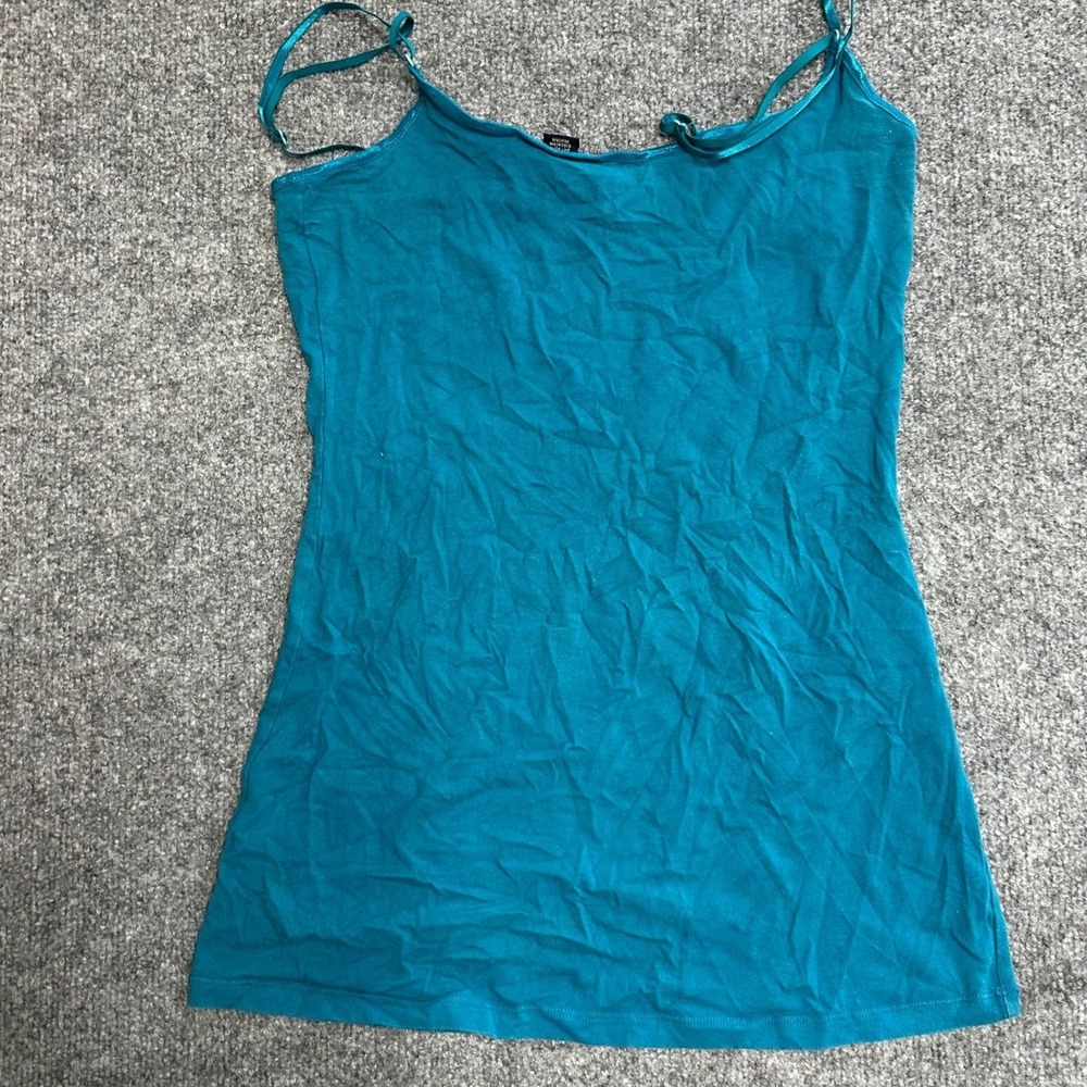 American Eagle Cami Womens Size L Teal Blue Cotton Blend Stretch Spaghetti Strap